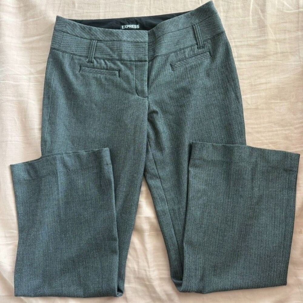 Express Editor Flare Pants Women’s 4R Herringbone Striped Career Gray Black